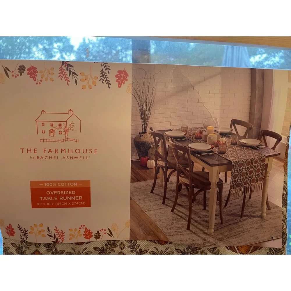 Farmhouse Rachel Ashwell Pumpkin Damask Table Runner‎ Fall Decor 18x108